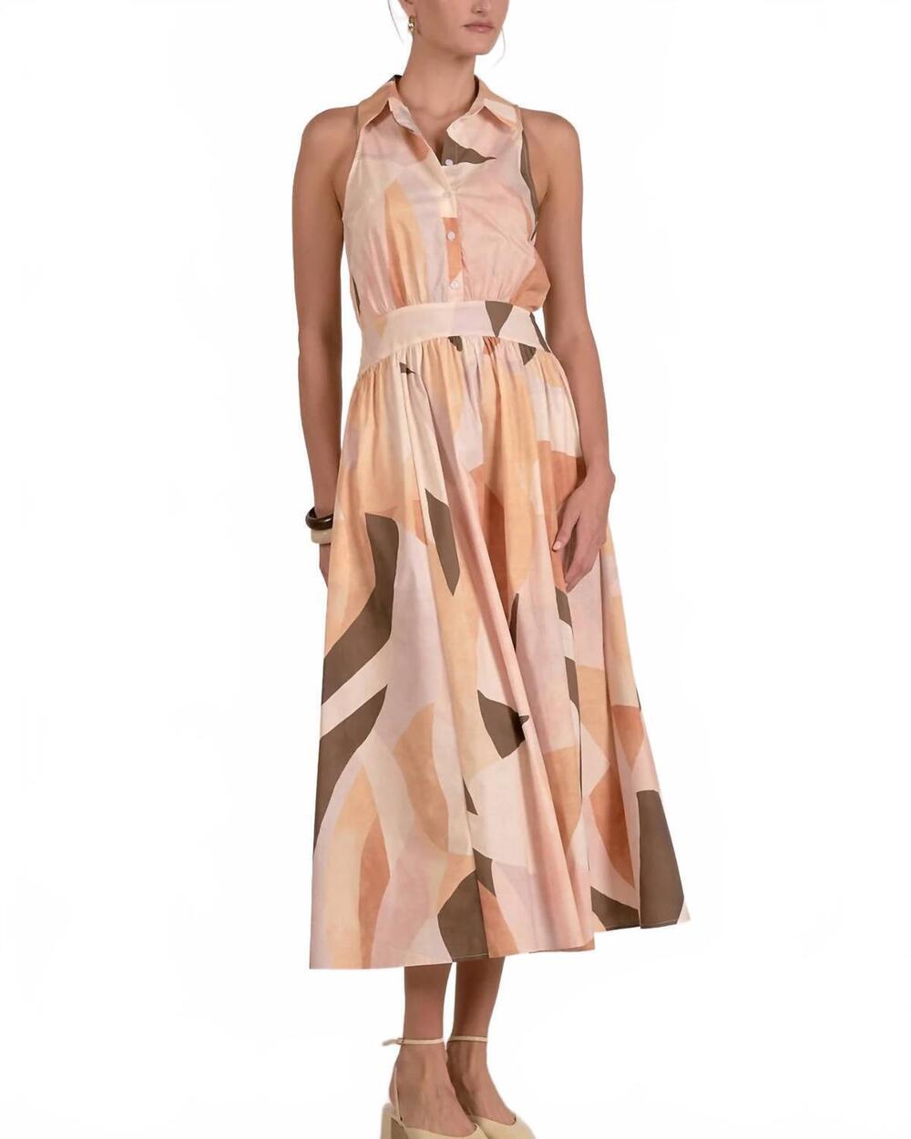 NEW ELAN abstract print collared maxi dress in multi